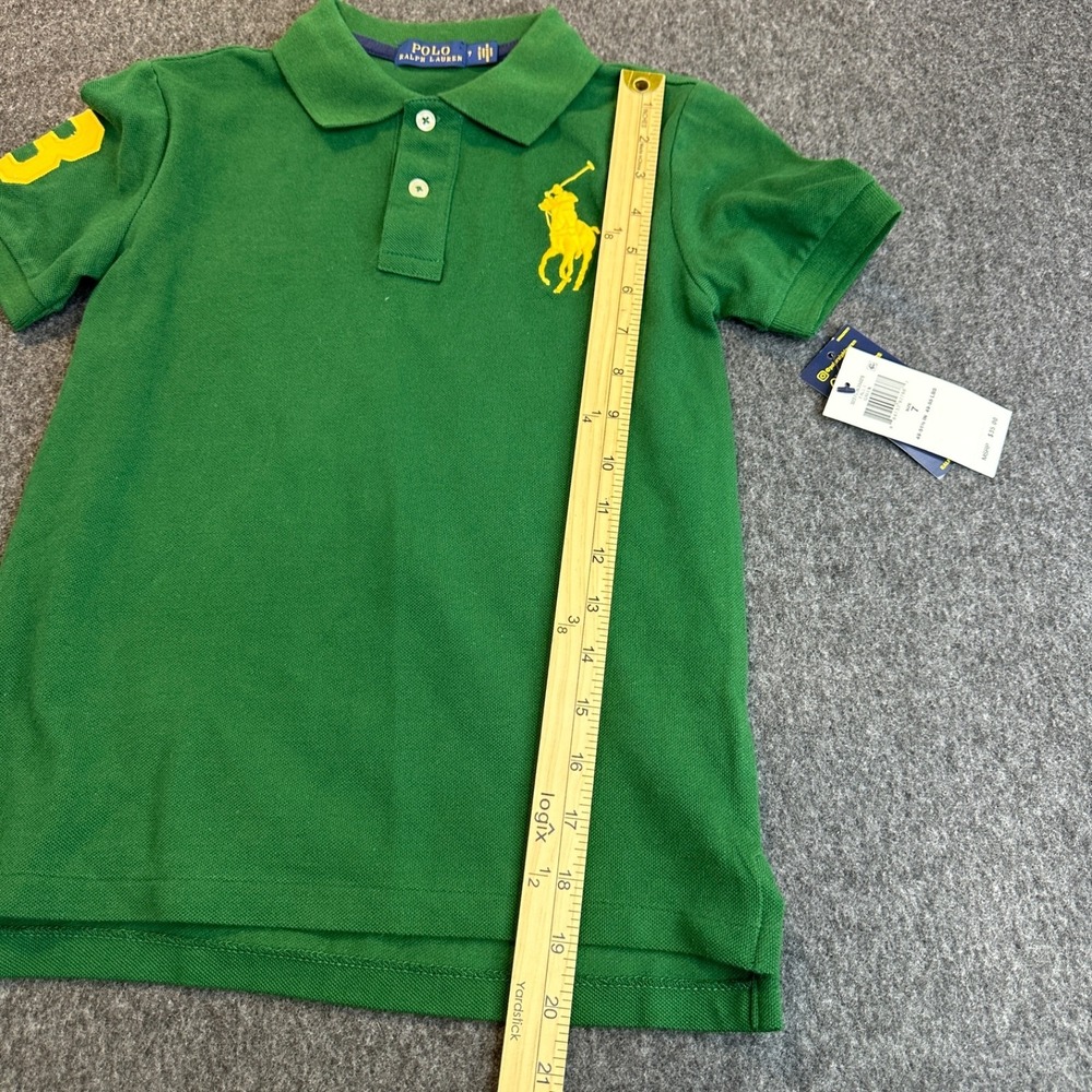 NEW Polo Ralph Lauren Boys Big Pony Cotton Mesh Polo Shirt Green Yellow 3 Size 7 - Picture 12 of 13